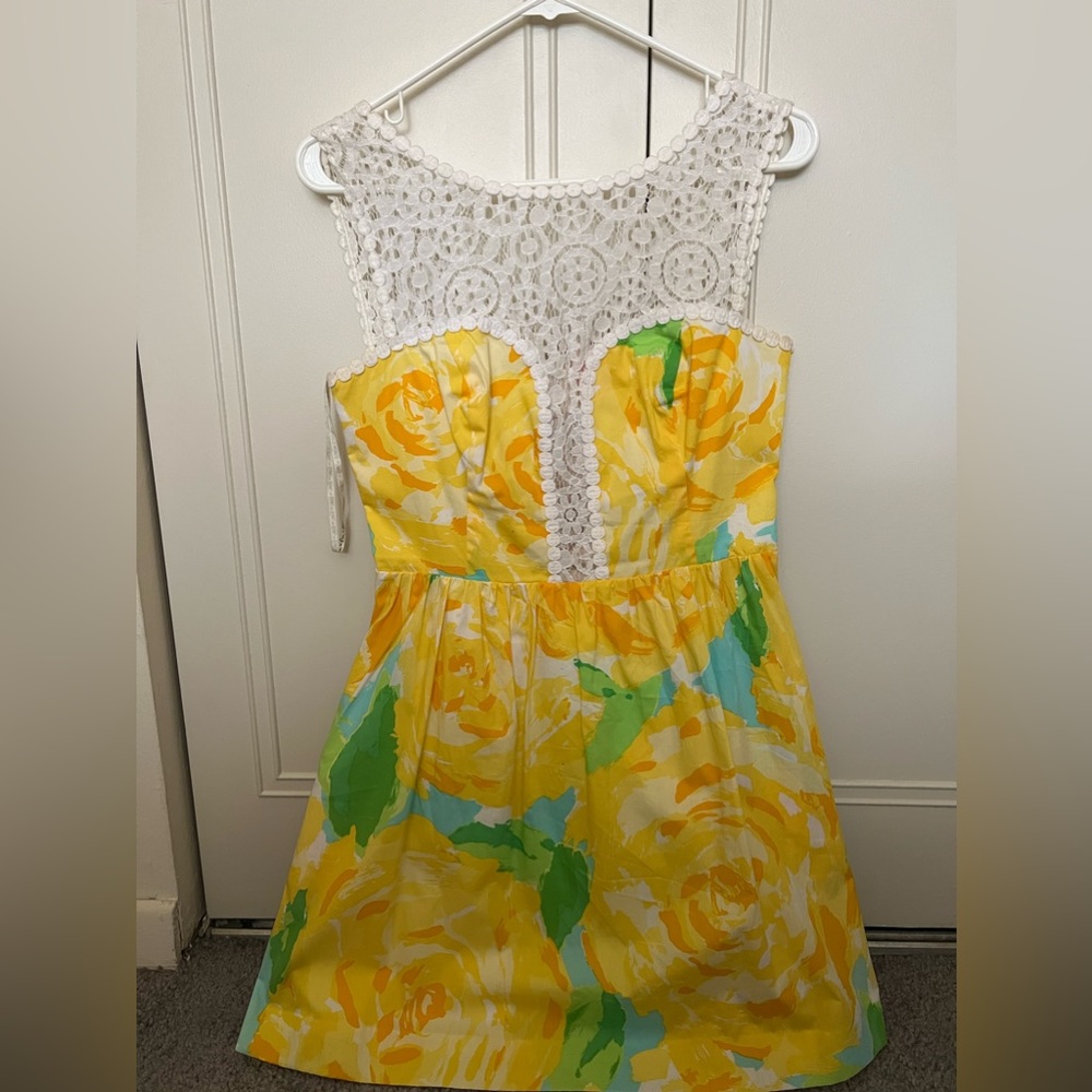 EUC Lilly Pulitzer First Impressions Yellow Raegan Dress sz 4